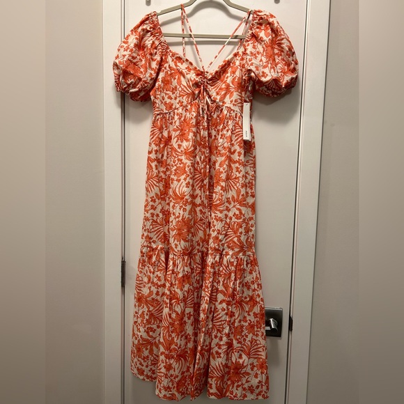 NWT Aqua Floral Strappy Off or On Shoulder Midi Dress Coral white Size Small - Picture 2 of 5